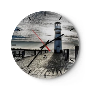 Horloge murale - Pendule murale - Un phare sur une jetée dans un style monochrome - 30x30cm - Marins, je vous attend - Décoration murale moderne pour le salon, la cuisine et la chambre ARTTOR