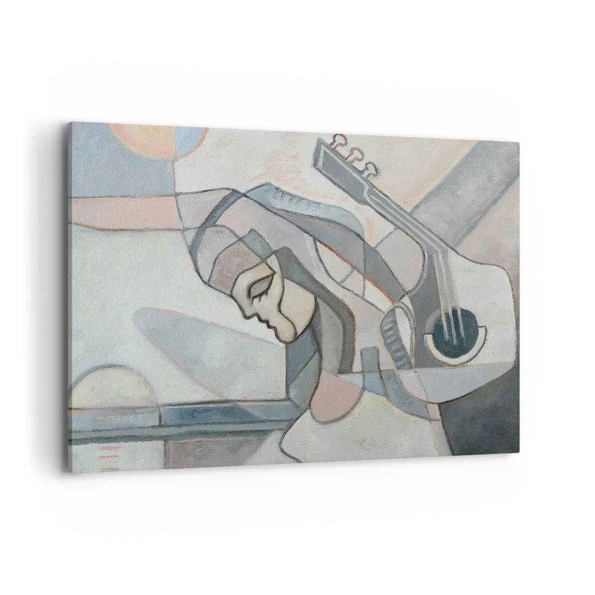 Impression sur toile - Image sur toile - Une figure abstraite avec une guitare aux couleurs pastel. - 100x70cm - Au pouvoir de la musique - Décoration murale moderne pour le salon et la chambre ARTTOR