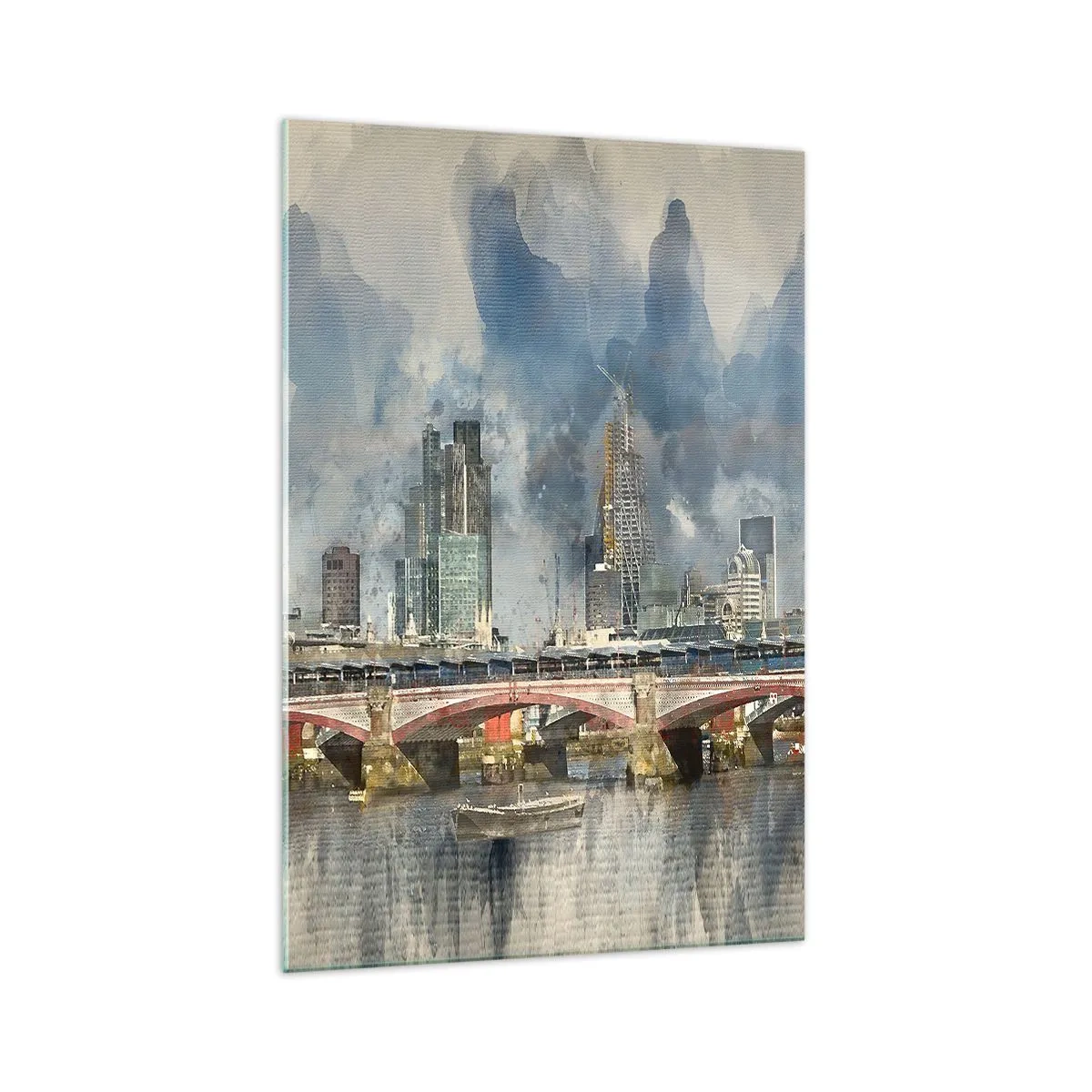 Impression sur verre - Image sur verre - Vue à l'aquarelle du pont et des toits de la ville - 70x100cm - Londres dans toute sa splendeur - Décoration murale moderne pour le salon et la chambre ARTTOR