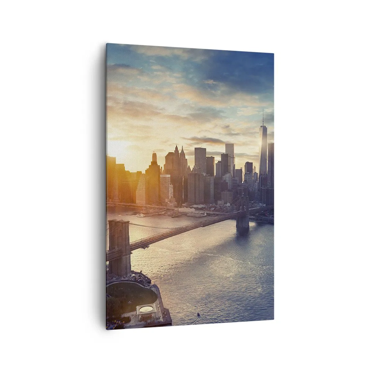 Impression sur toile - Image sur toile - Panorama de la ville avec le pont et la rivière à la lumière du soleil couchant - 80x120cm - Monument de la culture occidentale - Décoration murale moderne pour le salon et la chambre ARTTOR