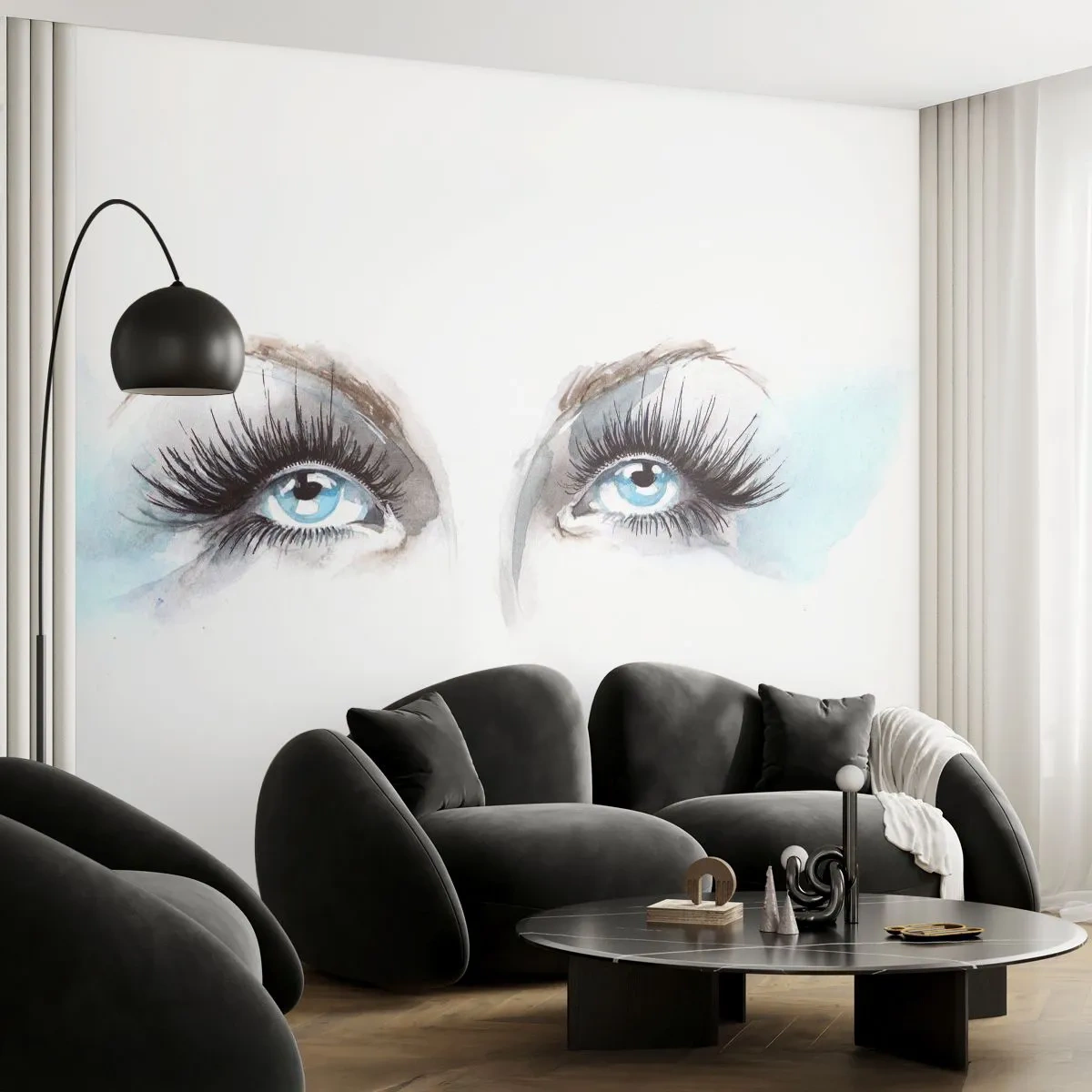 Papier Peint Photo Premium Sand - Des yeux bleus hypnotisants dans un style aquarelle - 100x70cm - Yeux d'ange? - Décoration murale moderne pour le salon et la chambre ARTTOR