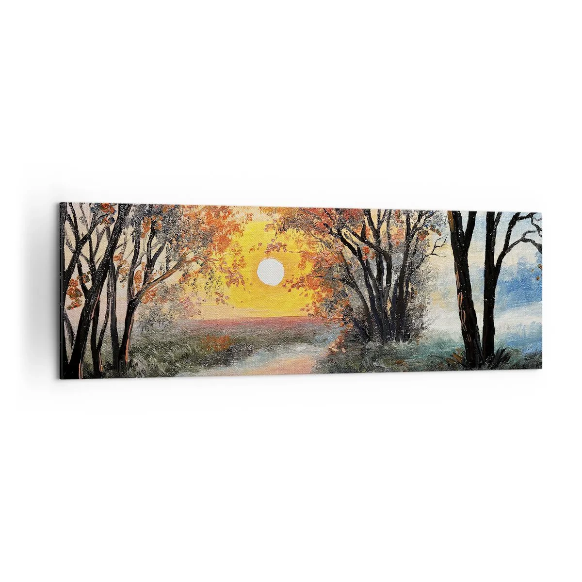 Impression sur toile - Image sur toile - Coucher de soleil sur la rivière dans un paysage d'automne - 160x50cm - Climats de printemps - Décoration murale moderne pour le salon et la chambre ARTTOR