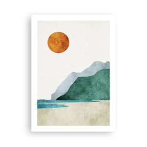 Affiche - Poster - Paysage de montagne minimaliste avec plage et soleil - 50x70cm - Le paysage comme il se doit - Décoration murale moderne pour le salon et la chambre ARTTOR