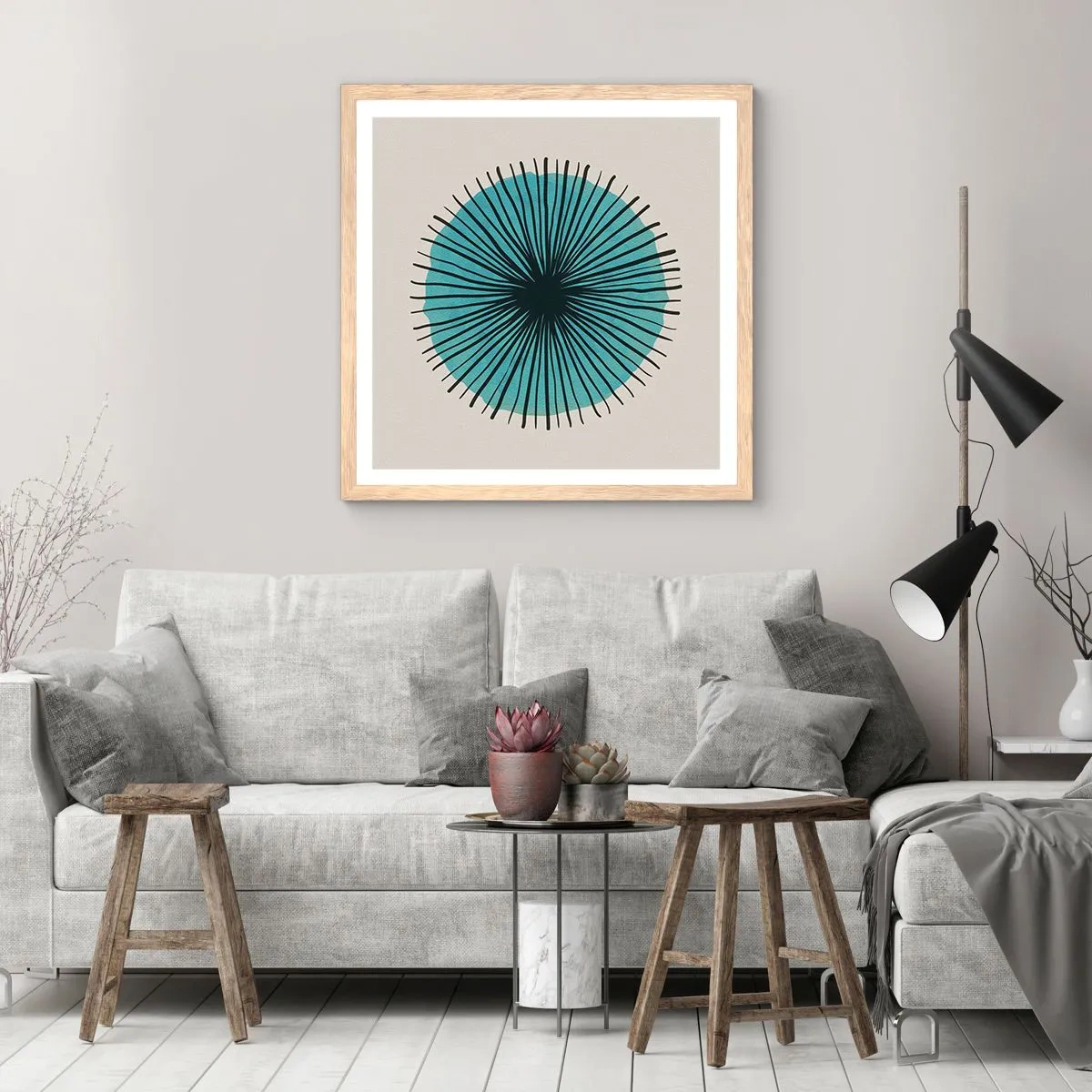 Affiche dans un chêne clair - Poster - Rayonnant dans l'azur - 40x40 cm