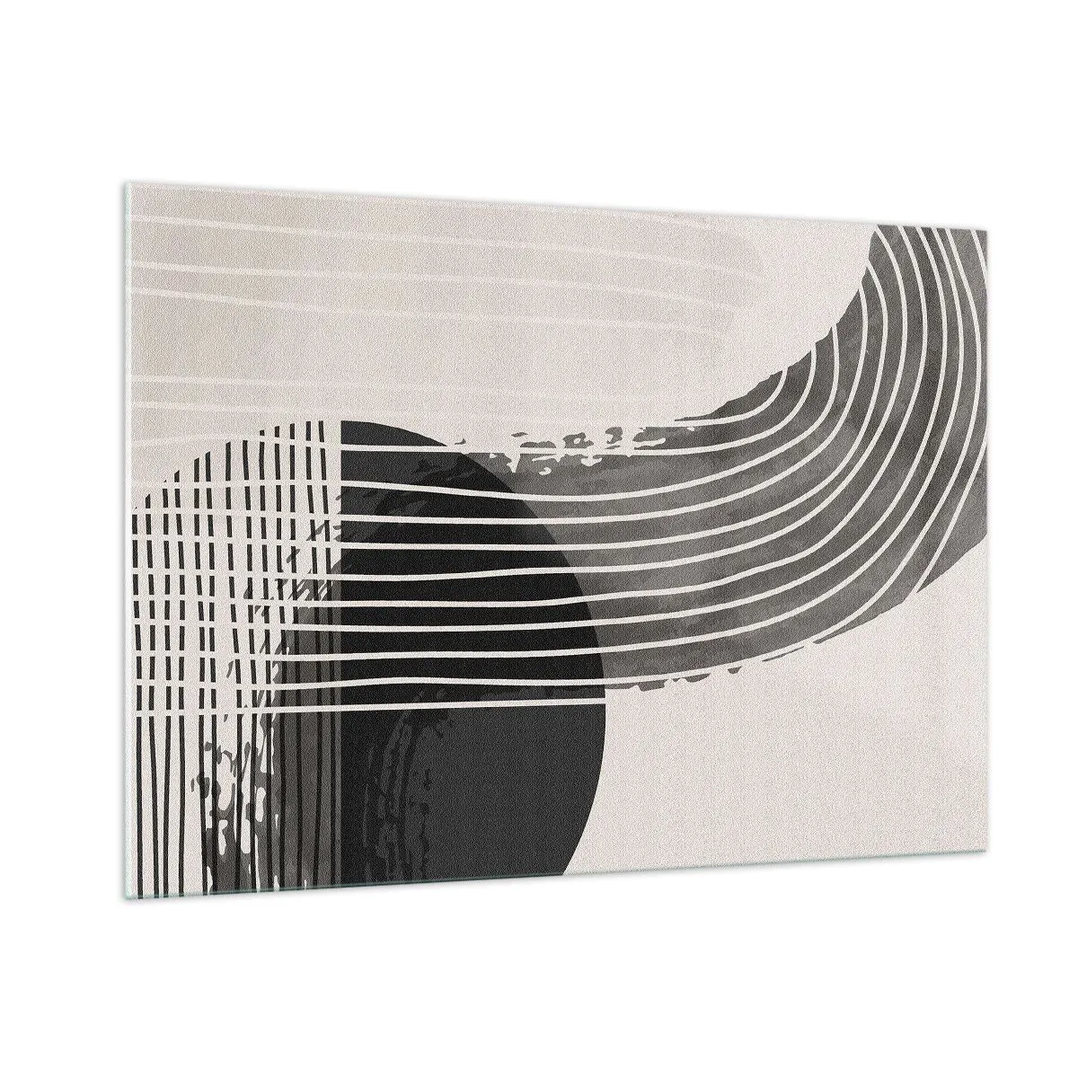Impression sur verre - Image sur verre - Abstraction en noir et blanc avec des lignes et des formes géométriques - 100x70cm - Aller et retour - Décoration murale moderne pour le salon et la chambre ARTTOR