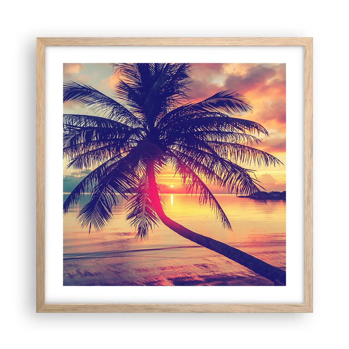 Affiche dans un chêne clair - Poster - Soirée sous les palmiers - 50x50 cm