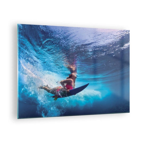 Impression sur verre - Image sur verre - Une scène sous-marine avec un surfeur en action dynamique - 70x50cm - Joie profonde - Décoration murale moderne pour le salon et la chambre ARTTOR