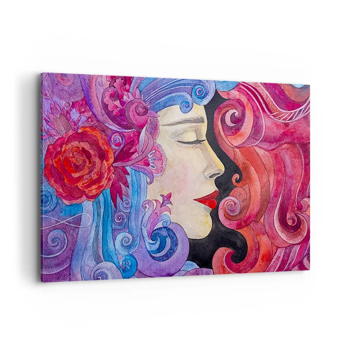 Impression sur toile - Image sur toile - Profil coloré d'une femme dans un style artistique - 100x70cm - L'Art Nouveau est toujours vivant - Décoration murale moderne pour le salon et la chambre ARTTOR