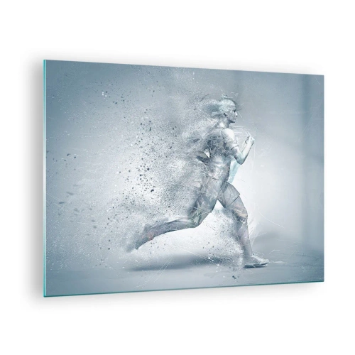Impression sur verre - Image sur verre - Silhouette d'une figure en train de courir dans une forme abstraite - 70x50cm - Une énergie cristalline - Décoration murale moderne pour le salon et la chambre ARTTOR
