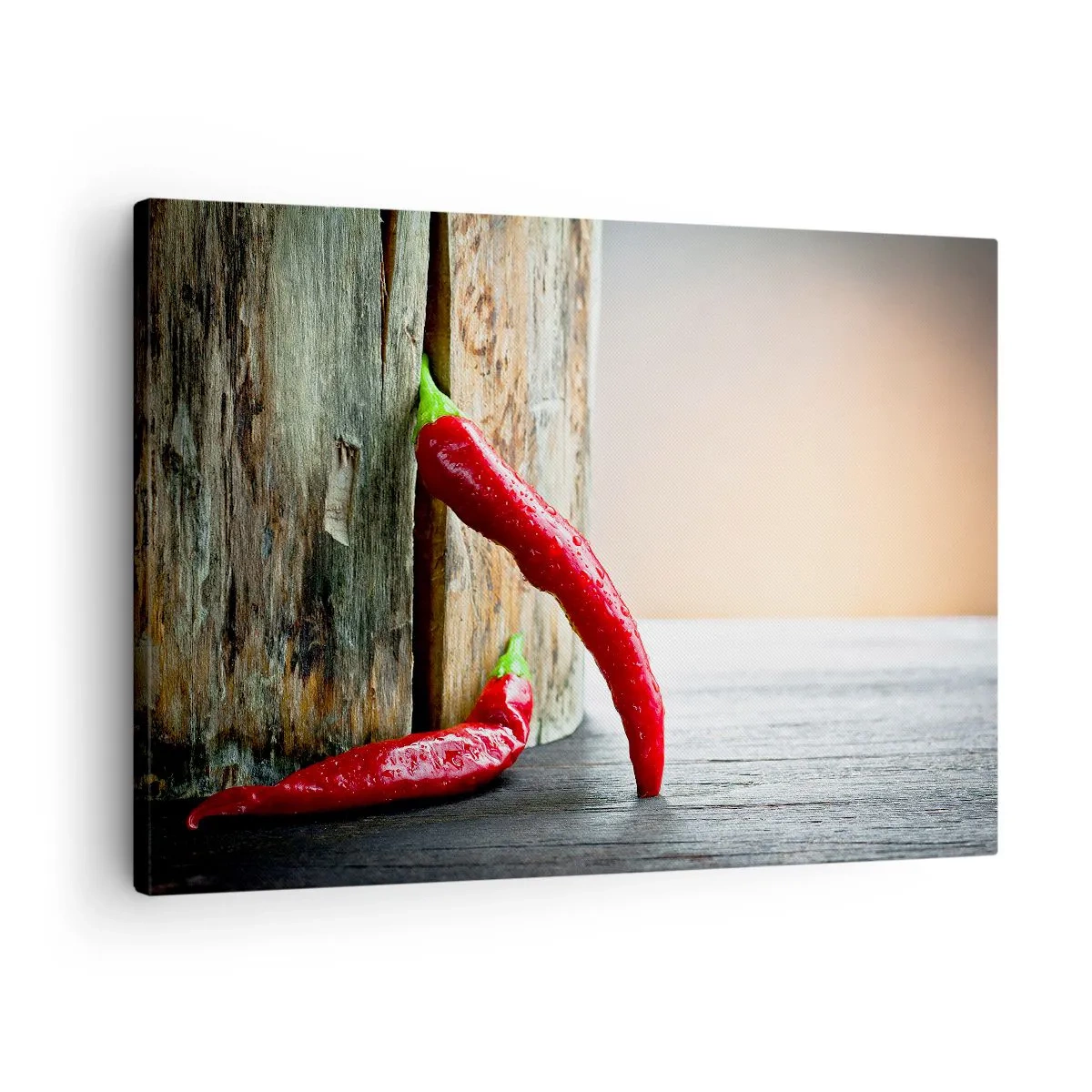 Impression sur toile - Image sur toile - Deux piments rouges sur un fond en bois avec un accent rustique - 70x50cm - Red hot chili peppers - Décoration murale moderne pour le salon et la chambre ARTTOR