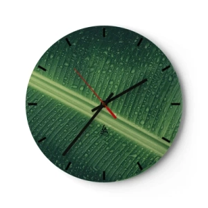 Horloge murale - Pendule murale - Gros plan d'une feuille avec des gouttes de rosée - 30x30cm - Structure de vert - Décoration murale moderne pour le salon, la cuisine et la chambre ARTTOR