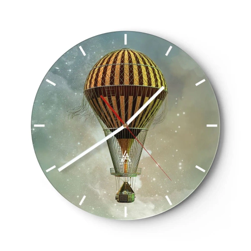 Horloge murale - Pendule murale - Un ballon stylisé flottant au-dessus d'un ciel étoilé avec une touche rétro. - 30x30cm - Vols pionniers - Décoration murale moderne pour le salon, la cuisine et la chambre ARTTOR