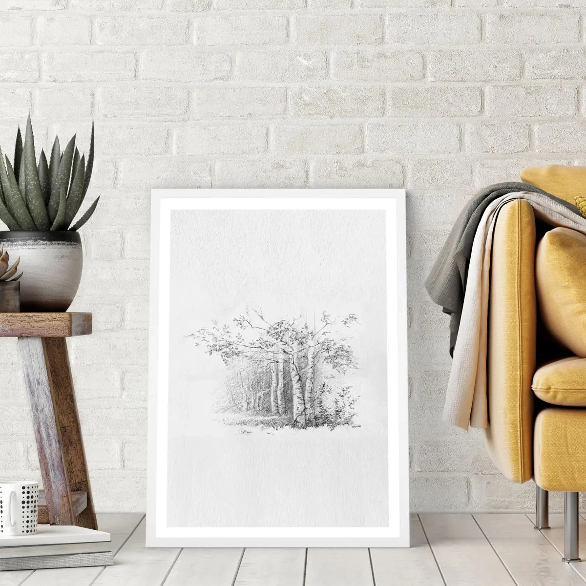 Affiche dans un cadre blanc - Poster - Lumière d'une forêt de bouleaux - 50x70 cm