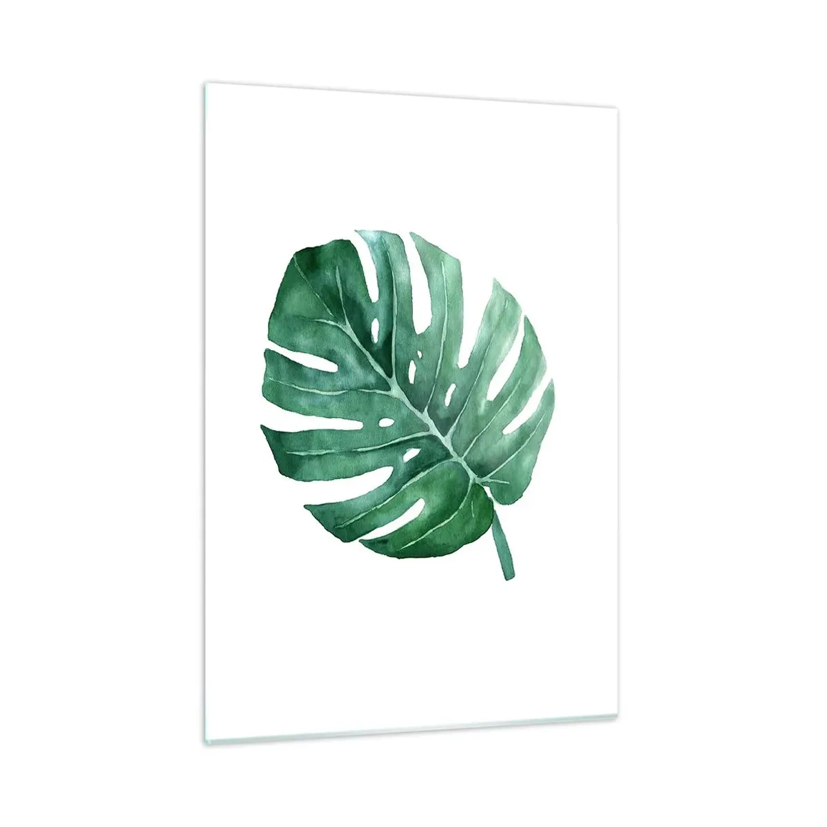 Impression sur verre - Image sur verre - Feuille de monstera verte sur fond blanc - 50x70cm - Concept vert - Décoration murale moderne pour le salon et la chambre ARTTOR