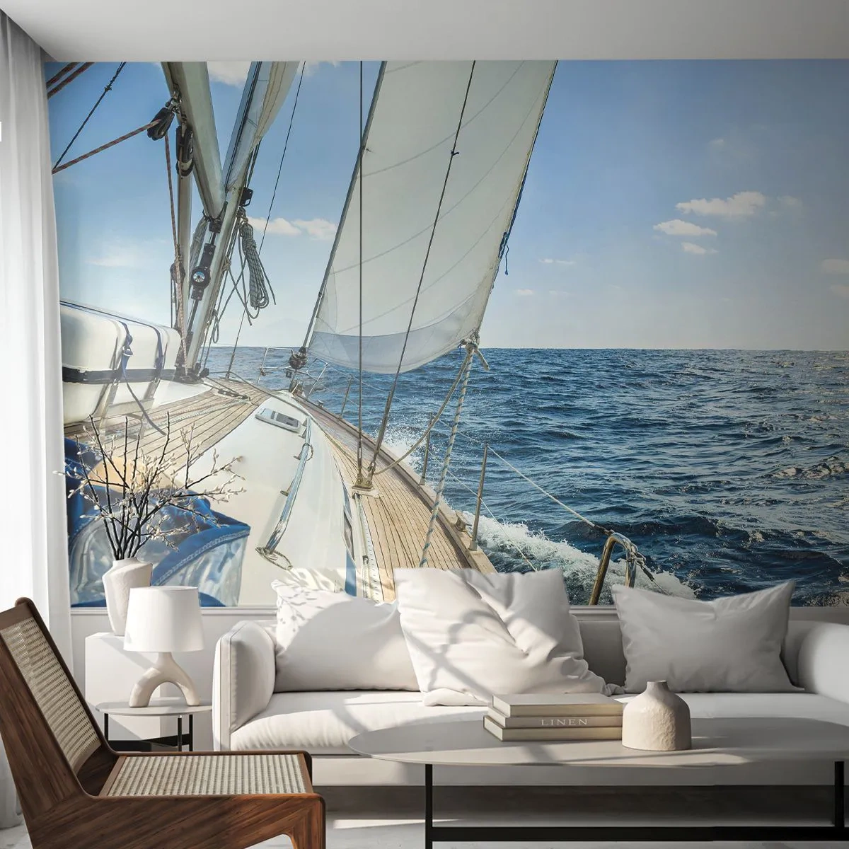 Papier Peint Photo Premium Sand - Ohé, l'aventure - Yacht, Mer, Voile - 300x210 cm