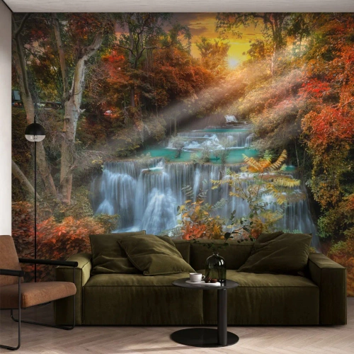 Papier Peint Autocollant Deluxe Sticker - Trésor caché de la forêt - Paysage, Cascade, Forêt - 100x70 cm