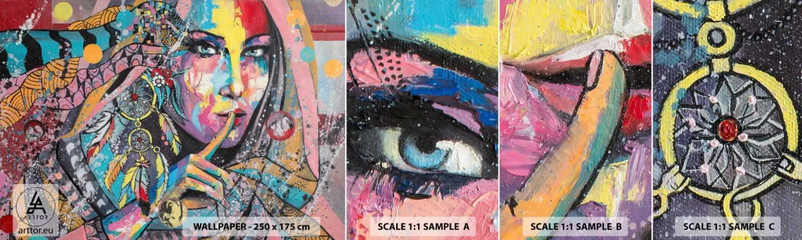 Échantillon de Papier Peint Autocollant Deluxe Sticker - Taisez-vous jusqu'à ce que vous compreniez - Femme, Portrait d'une femme, Bohème - 100x30 cm