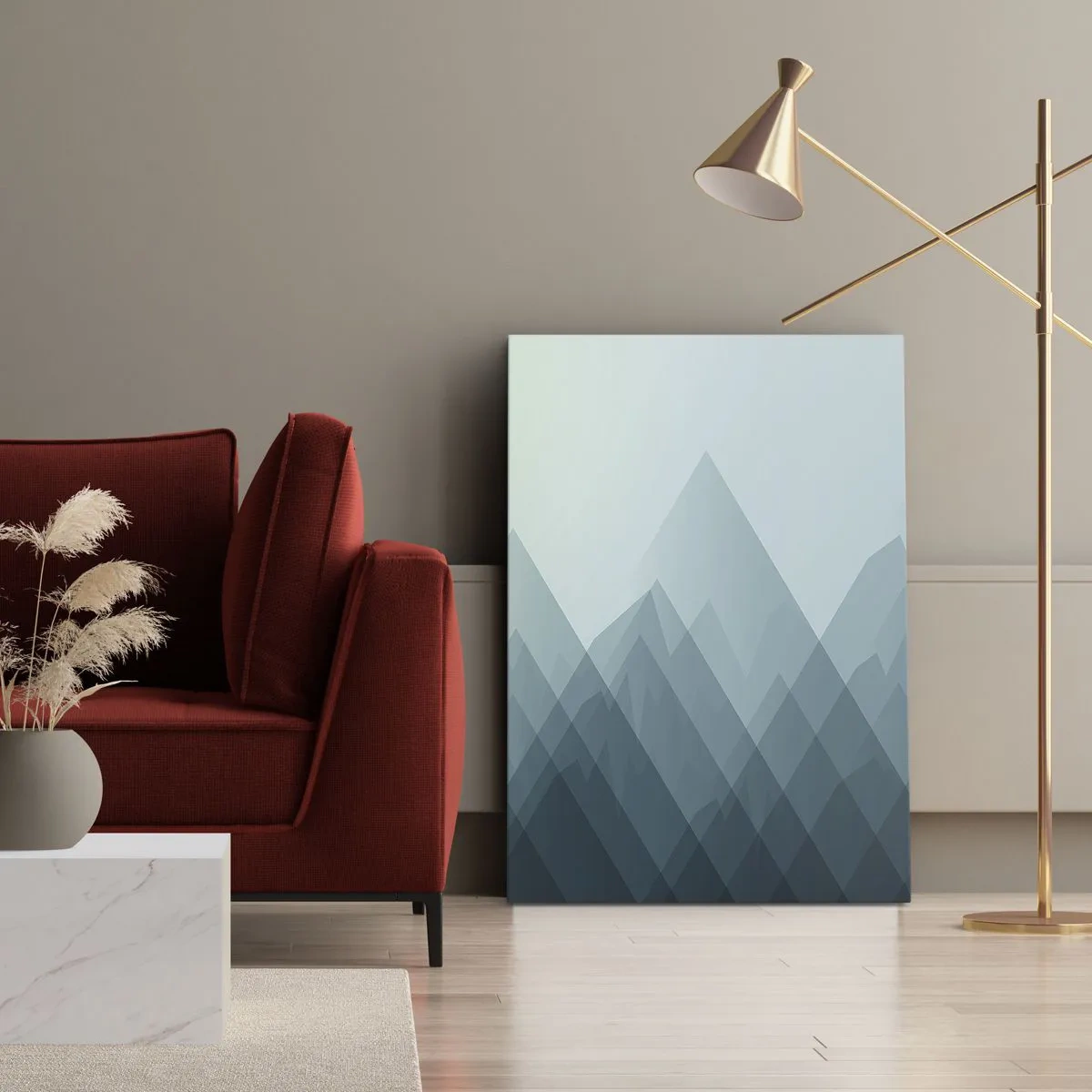 Impression sur toile - Image sur toile - Graphiques de montagne minimalistes dans des tons de bleu - 70x100cm - Grand, plus grand, encore plus grand - Décoration murale moderne pour le salon et la chambre ARTTOR