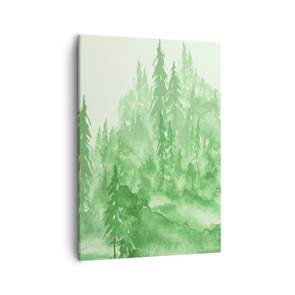 Impression sur toile - Image sur toile - Forêt verte dans un style aquarelle sur un fond clair - 50x70cm - Flou de brouillard vert - Décoration murale moderne pour le salon et la chambre ARTTOR