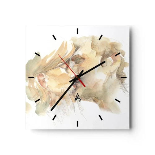 Horloge murale - Pendule murale - Portrait romantique à l'aquarelle d'un couple s'embrassant - 30x30cm - A moitié trouvé ? - Décoration murale moderne pour le salon et la chambre ARTTOR