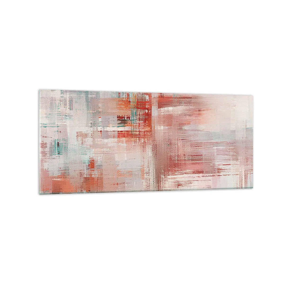 Impression sur verre - Image sur verre - Une composition abstraite avec des nuances de rouge et de couleurs pastel. - 120x50cm - Brumeux. Mais rose - Décoration murale moderne pour le salon et la chambre ARTTOR