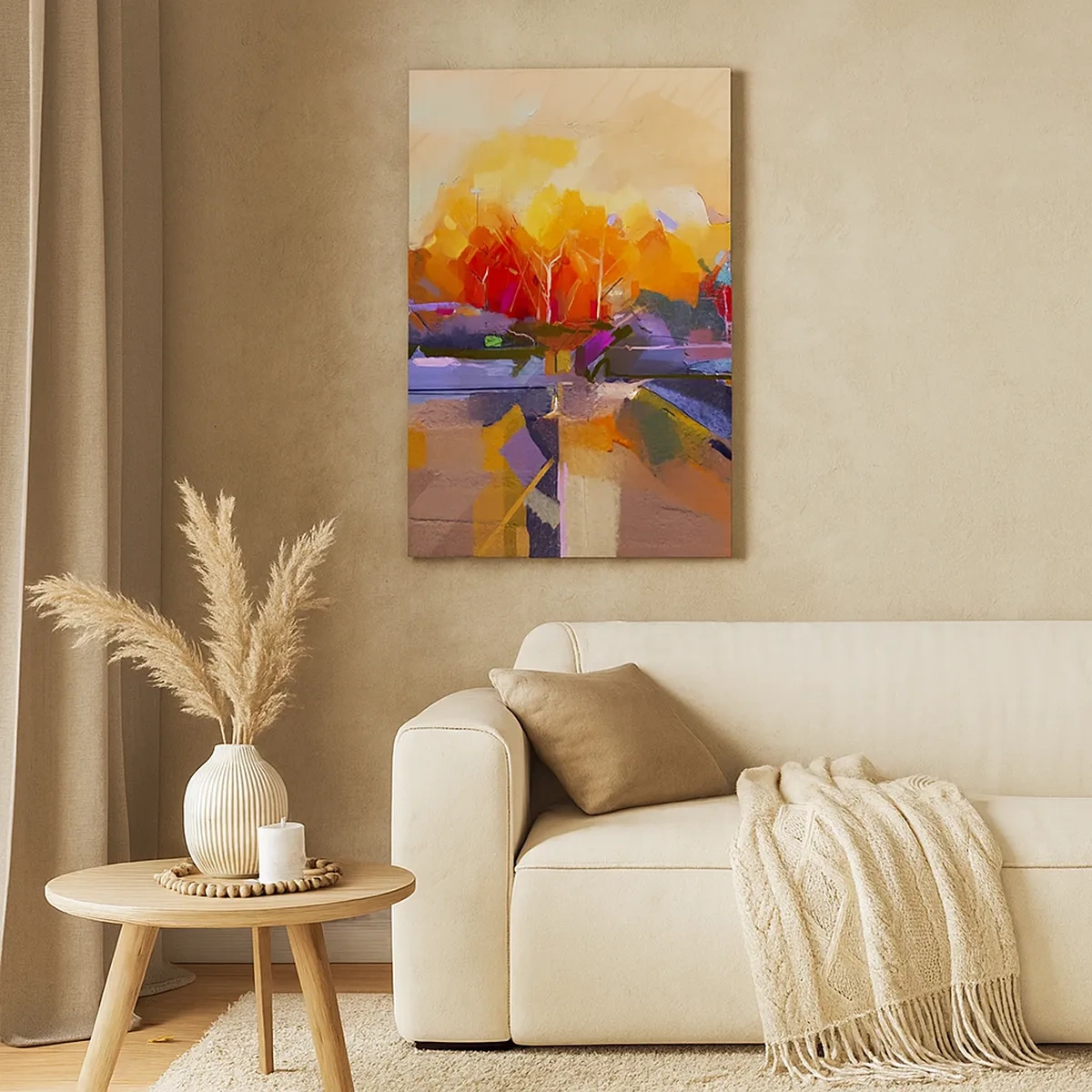 Impression sur toile - Image sur toile - Un paysage abstrait aux couleurs d'automne intenses. - 50x70cm - L'automne est arrivé - Décoration murale moderne pour le salon et la chambre ARTTOR