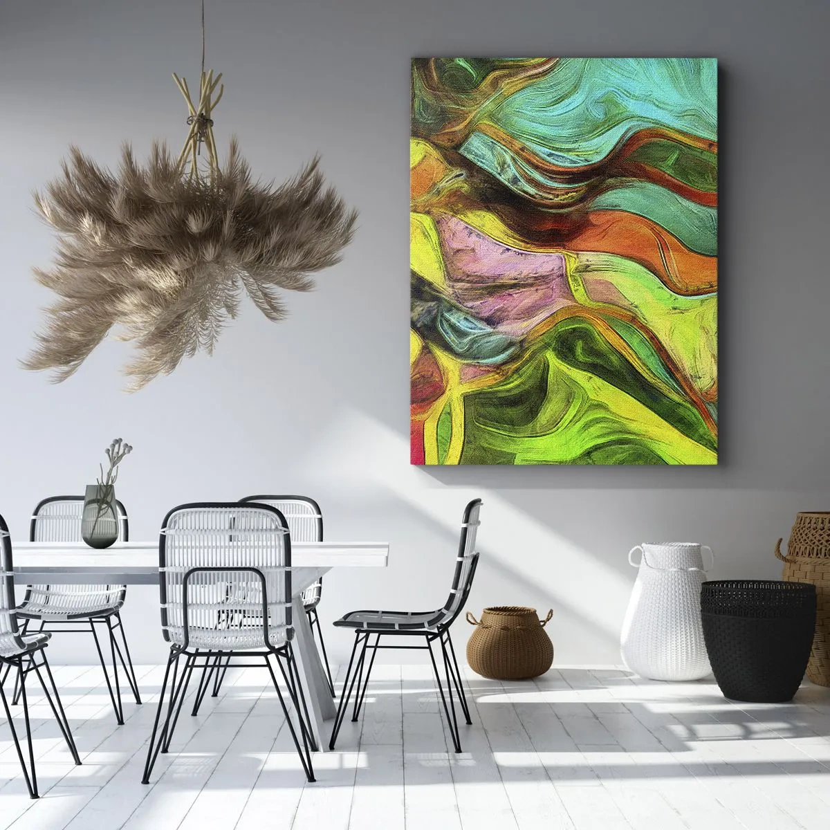 Impression sur toile - Image sur toile - Une composition abstraite avec des taches colorées et des lignes dynamiques. - 50x70cm - Le mouvement c'est la vie - Décoration murale moderne pour le salon et la chambre ARTTOR