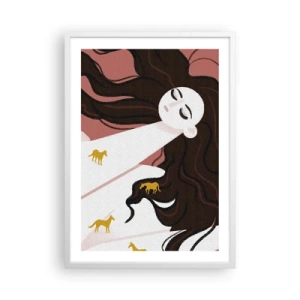 Affiche dans un cadre blanc - Poster - Rêve d'un cheval d'or - 50x70 cm