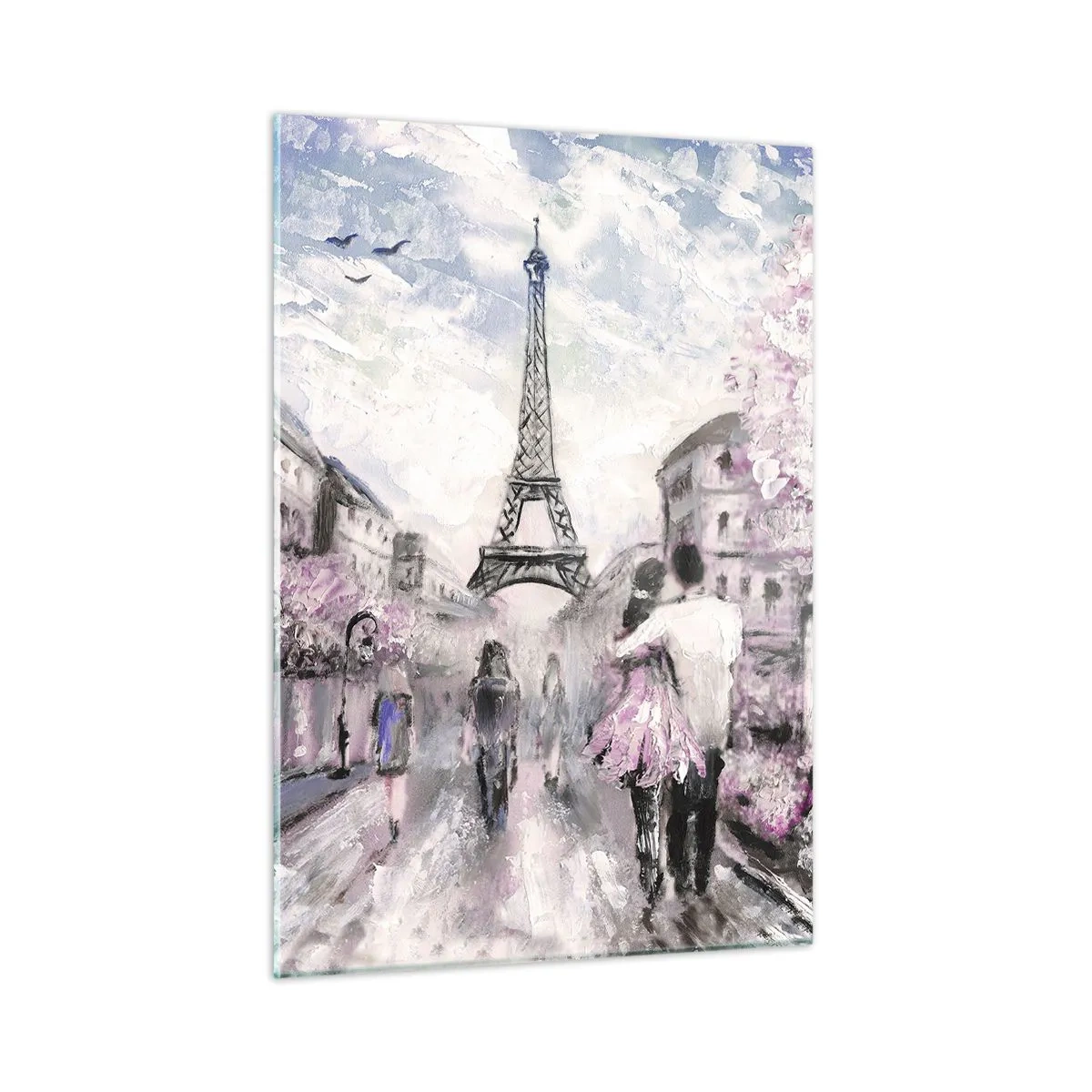 Impression sur verre - Image sur verre - Couple romantique à Paris avec la Tour Eiffel en arrière-plan - 50x70cm - Comment tomber amoureu, il faut juste... - Décoration murale moderne pour le salon et la chambre ARTTOR