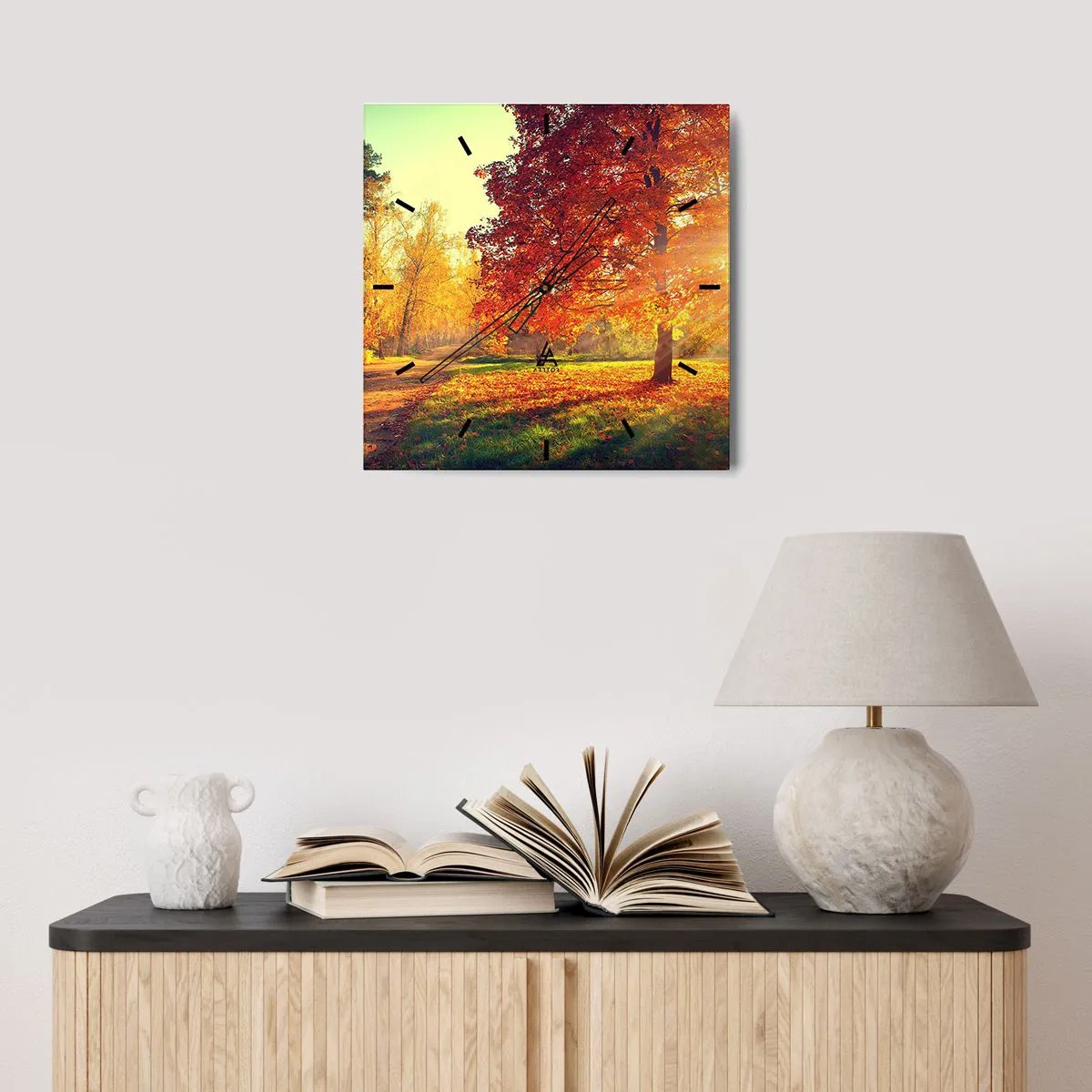 Horloge murale - Pendule murale - Parc d'automne illuminé par la lumière du soleil - 30x30cm - Le roux est beau - Décoration murale moderne pour le salon et la chambre ARTTOR