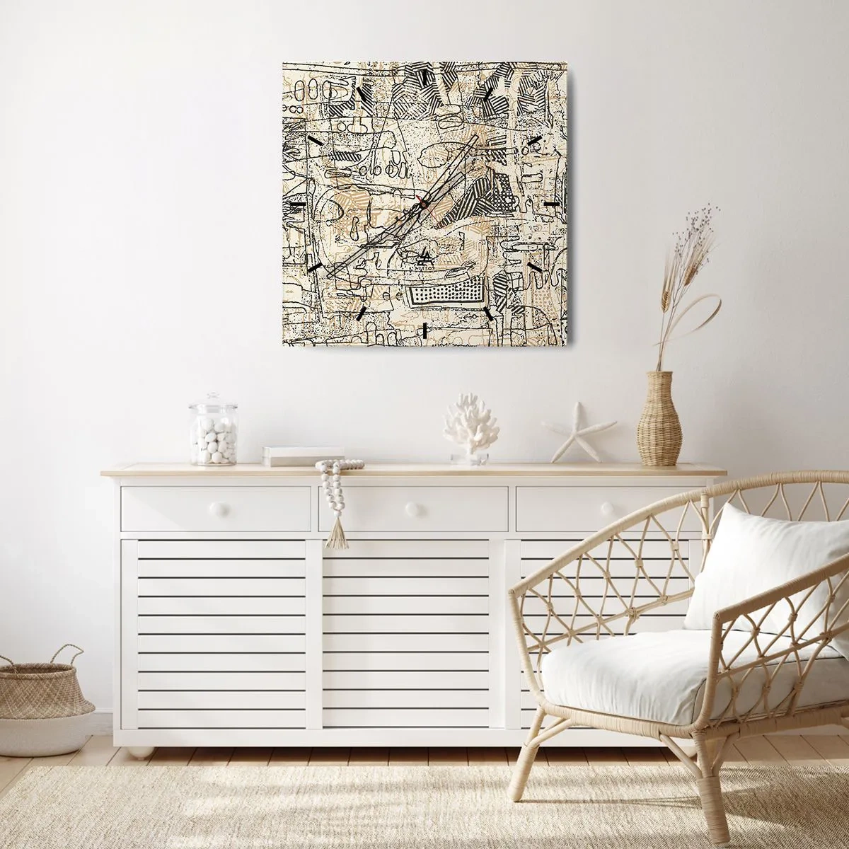 Horloge murale - Pendule murale - Motifs abstraits et lignes sur fond beige - 30x30cm - Il attend d'être décodé - Décoration murale moderne pour le salon et la chambre ARTTOR