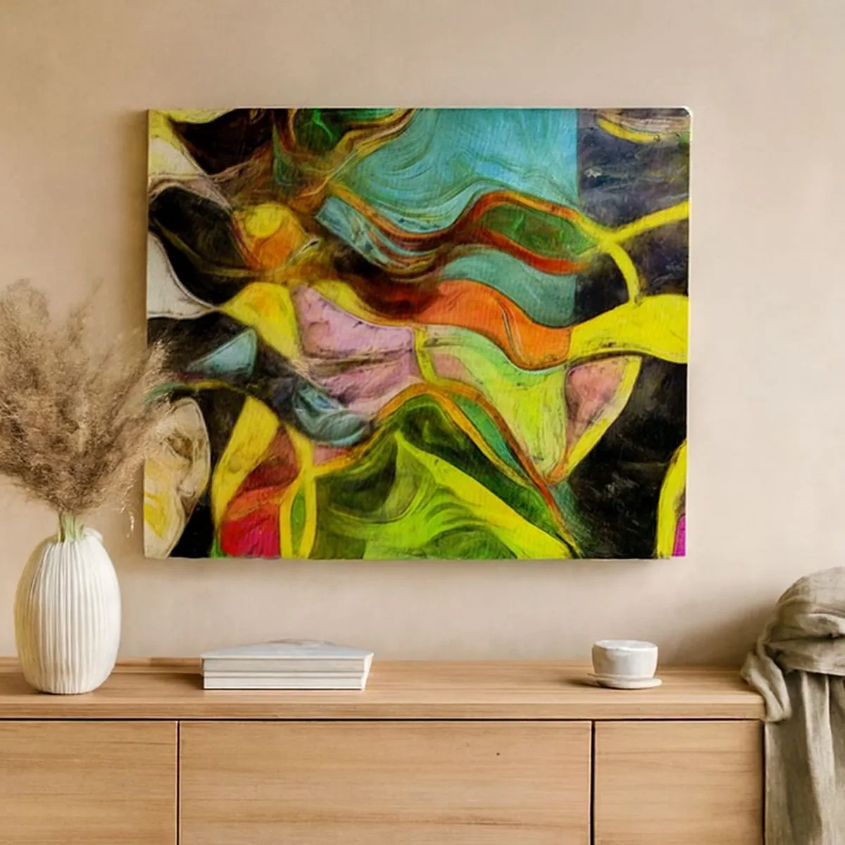 Impression sur toile - Image sur toile - Une composition abstraite avec des taches colorées et des lignes dynamiques. - 70x50cm - Le mouvement c'est la vie - Décoration murale moderne pour le salon et la chambre ARTTOR