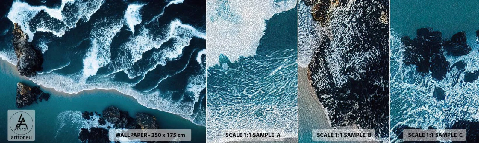 Échantillon de Papier Peint Premium Sand - Enveloppé par les vagues - Falaise, Mer, Nature - 100x30 cm