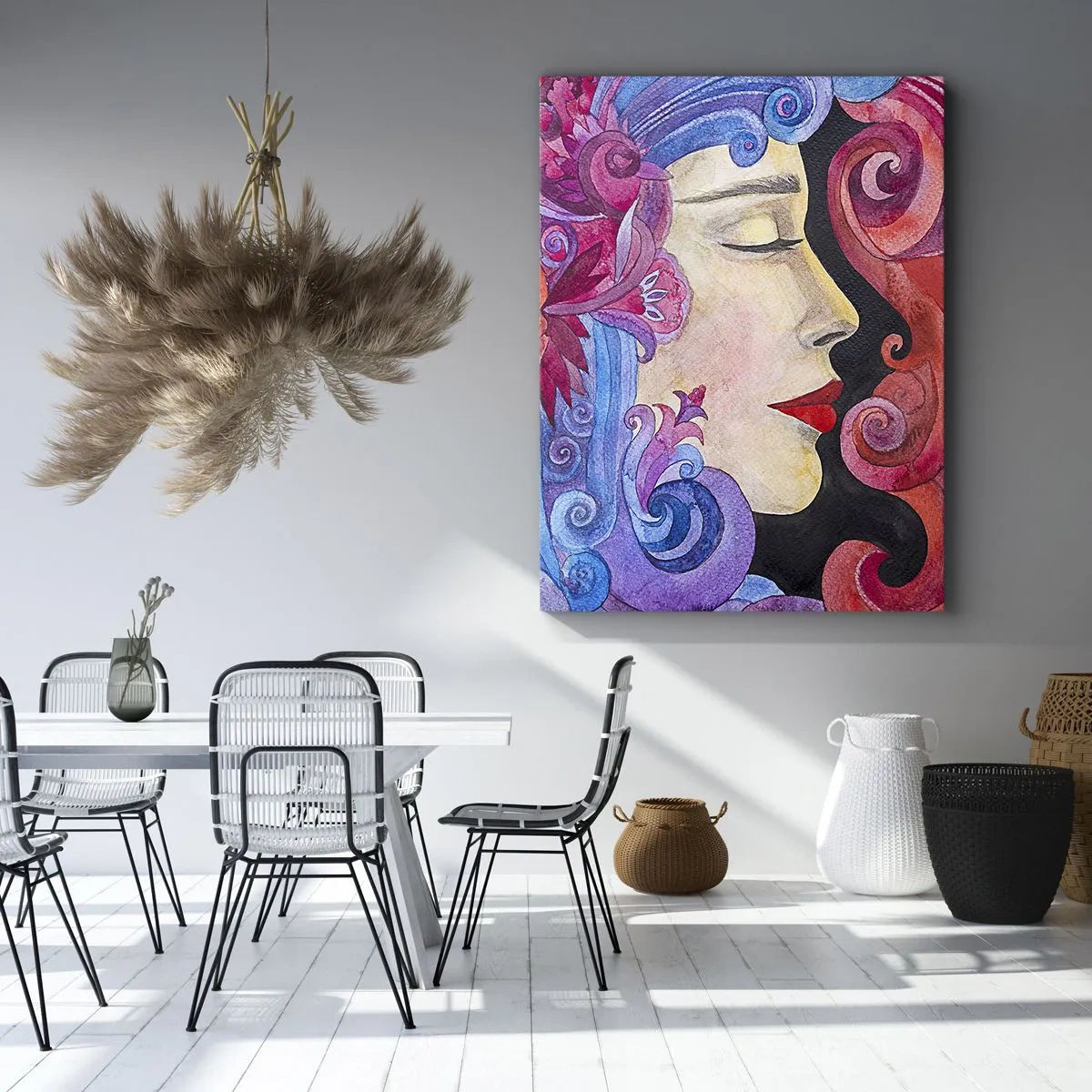 Impression sur toile - Image sur toile - Profil coloré d'une femme dans un style artistique - 70x100cm - L'Art Nouveau est toujours vivant - Décoration murale moderne pour le salon et la chambre ARTTOR