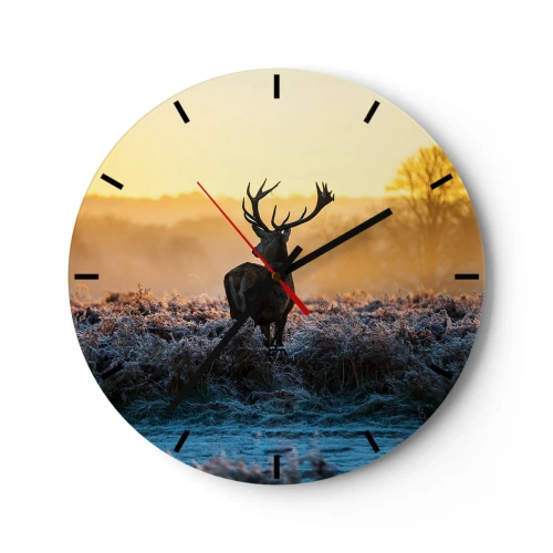 Horloge murale - Pendule murale - Un cerf dans un champ par un matin glacial avec un ciel orange - 30x30cm - Couronné pour sa succession - Décoration murale moderne pour le salon, la cuisine et la chambre ARTTOR