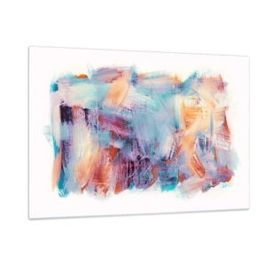 Impression sur verre - Image sur verre - Coups de pinceau colorés dans une abstraction pastel - 120x80cm - Un désordre coloré - Décoration murale moderne pour le salon et la chambre ARTTOR