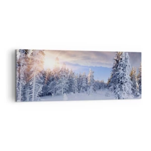 Impression sur toile - Image sur toile - Paysage d'hiver avec une forêt enneigée au coucher du soleil - 140x50cm - Un spectacle enneigé de la nature - Décoration murale moderne pour le salon et la chambre ARTTOR