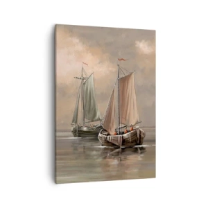Impression sur toile - Image sur toile - Voiliers sur une mer calme dans un décor pastel - 50x70cm - Le retour des marins - Décoration murale moderne pour le salon et la chambre ARTTOR