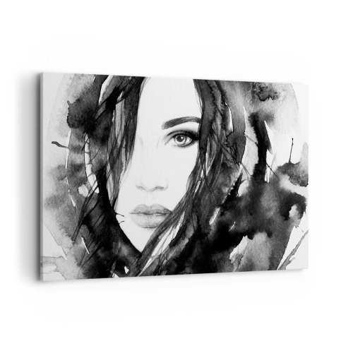 Impression sur toile - Image sur toile - Portrait de femme à l'aquarelle noir et blanc - 120x80cm - Portrait d'une dame en noir et blanc - Décoration murale moderne pour le salon et la chambre ARTTOR