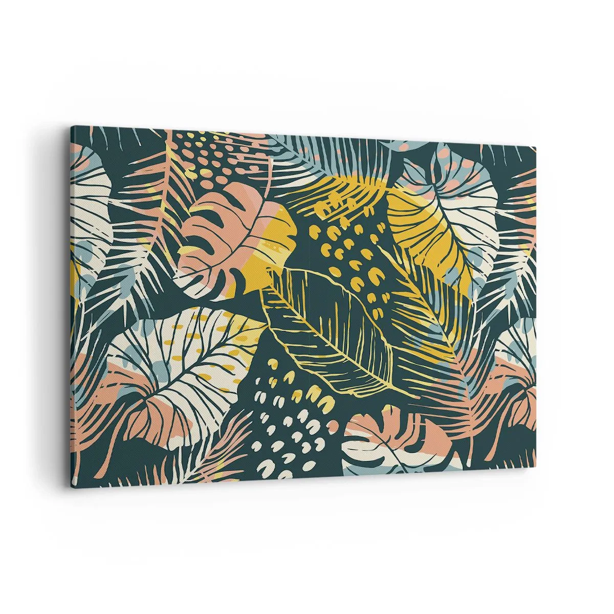 Impression sur toile - Image sur toile - Feuilles colorées sur fond sombre - 100x70cm - Fantaisie feuillue - Décoration murale moderne pour le salon et la chambre ARTTOR