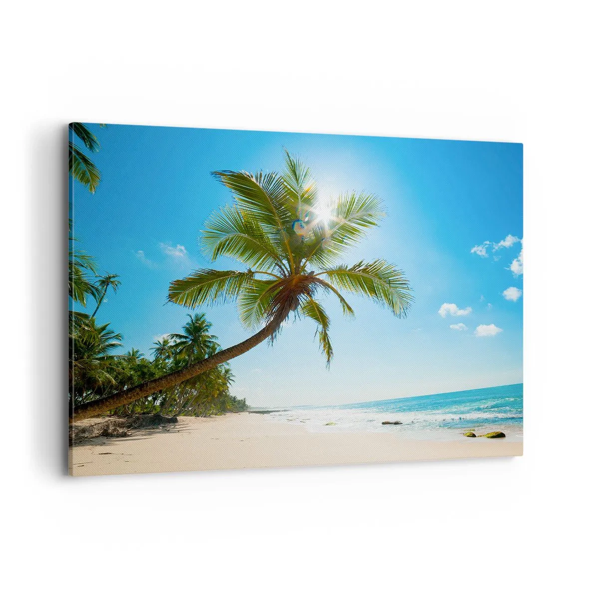 Impression sur toile - Image sur toile - Une plage avec des palmiers dans un paysage tropical - 100x70cm - Ne rien montrer à personne - Décoration murale moderne pour le salon et la chambre ARTTOR
