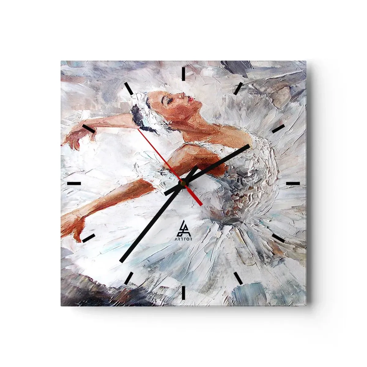 Horloge murale - Pendule murale - Une ballerine en robe blanche dansant - 30x30cm - Délicat et léger comme du tulle - Décoration murale moderne pour le salon et la chambre ARTTOR