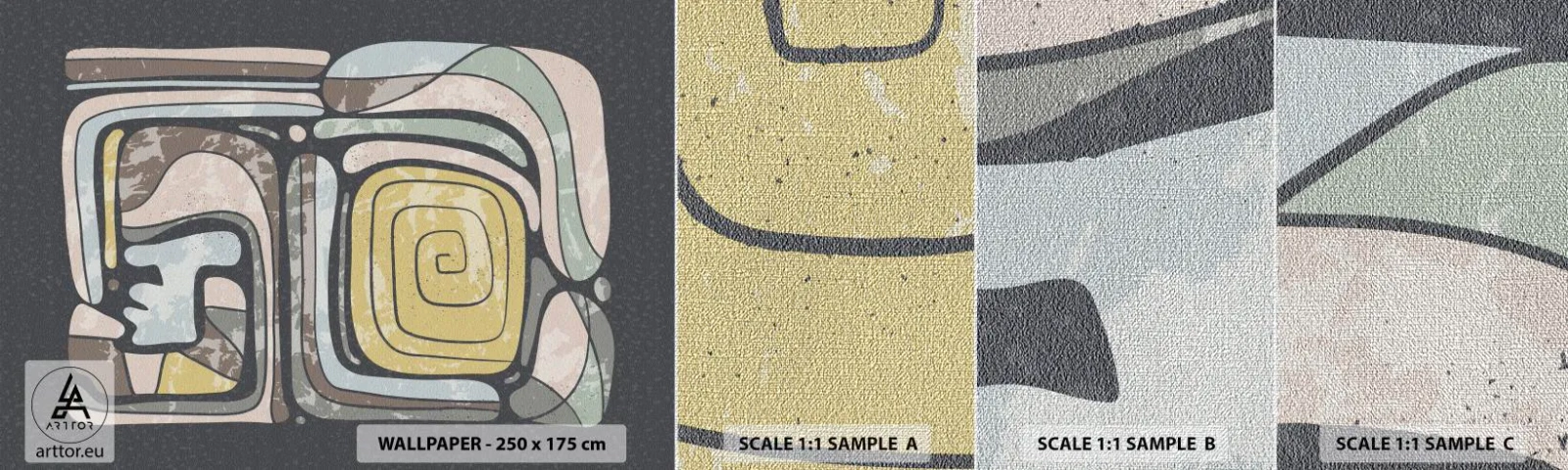 Échantillon de Papier Peint Premium Canvas - L'abstraction dans l'esprit précolombien - Abstraction, Bohème, Vieilli - 100x30 cm