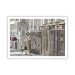 Affiche - Poster - Illustration d'une rue de la ville avec des cafés et des magasins - 100x70cm - Joie de la ville - Décoration murale moderne pour le salon et la chambre ARTTOR