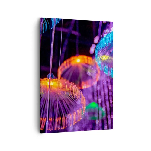 Impression sur toile - Image sur toile - Méduses lumineuses colorées dans un environnement sombre - 50x70cm - Fontaine lumineuse - Décoration murale moderne pour le salon et la chambre ARTTOR
