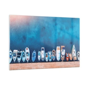 Impression sur verre - Image sur verre - Bateaux amarrés au rivage vus à vol d'oiseau - 120x80cm - En une seule fois - Décoration murale moderne pour le salon et la chambre ARTTOR