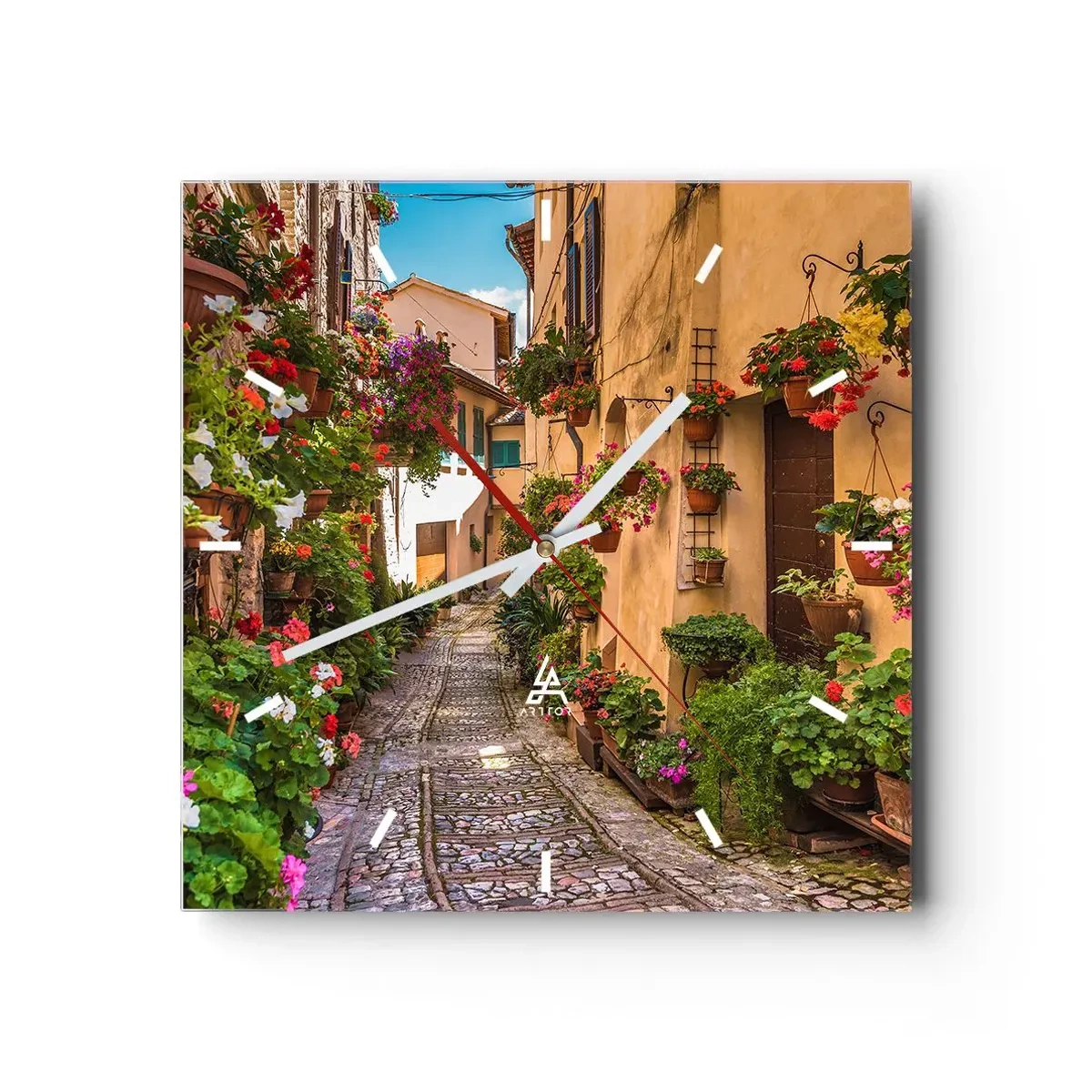 Horloge murale - Pendule murale - Une charmante rue pleine de fleurs et de pots de fleurs - 30x30cm - Ruelle italienne - Décoration murale moderne pour le salon et la chambre ARTTOR