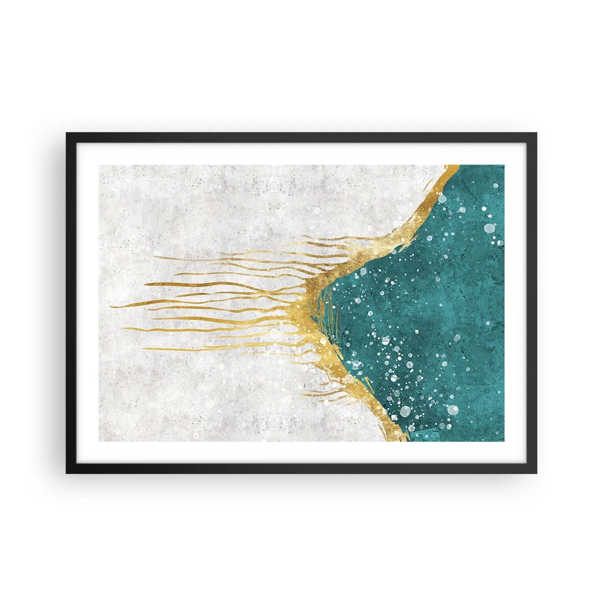 Affiche dans un cadre noir - Poster - Une composition abstraite dans des tons d'or et de turquoise - 70x50cm - Marée dorée - Décoration murale moderne pour le salon et la chambre ARTTOR
