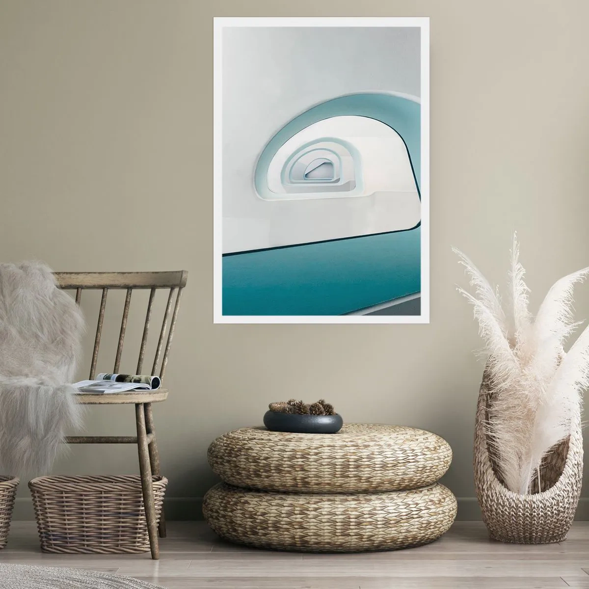 Affiche - Poster - Lignes courbes modernes et structures architecturales aux couleurs vives - 50x70cm - Au profondeur du bleu - Décoration murale moderne pour le salon et la chambre ARTTOR