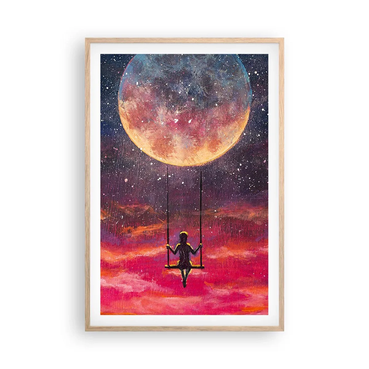 Affiche dans un chêne clair - Poster - Se balancer dans les nuages - 61x91 cm